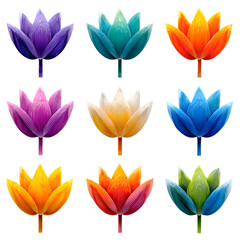 Fototapeta premium Colorful Gradient Tulip Flowers Collection, Modern Decorative Floral Design with Water Droplets and Vibrant Petals for Digital Art and Home Decor.