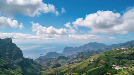 Scenic view of Mogan Mountain, a popular resort in Zhejiang, China, featuring rolling green hills, dense bamboo forests, clear streams, traditional villages, and winding hiking trails