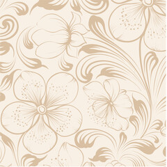 Floral seamless pattern. Blooming sakura on white background