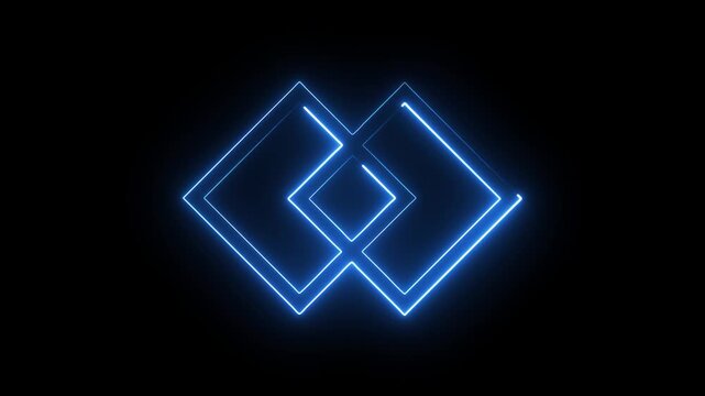 Abstract Glowing saber squire neon frame on bule color on black background. 4k video	
