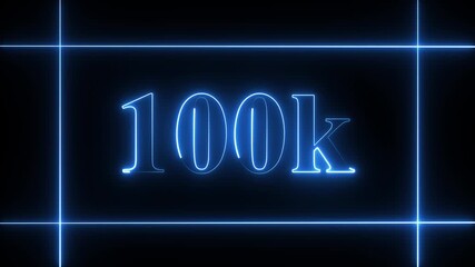 100k celebration neon text animation 4k video. Followers, like, subscribe, 100 light, typography video in black background.90k followers Celebration text animation.