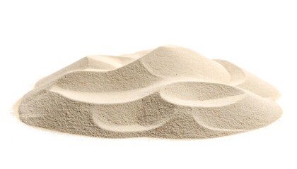 Pile of light beige sand on white background
