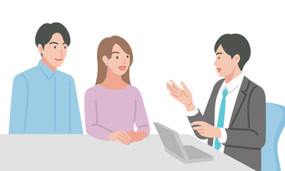 Fototapeta premium ファイナンシャルプランナーに相談する若い夫婦