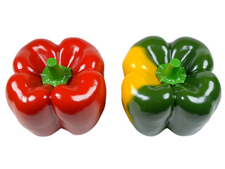 Two colorful bell peppers red and yellow green isolated on transparent background