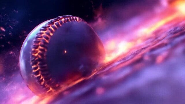 Blazing baseball hurtles through fiery clouds