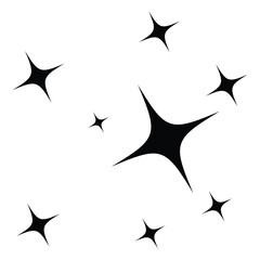 Obraz premium A graphic design of multiple black sparkle symbols against a plain white background.