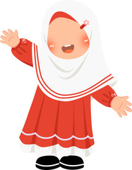 Cute little girl hijabi wearing red dress vector illustration 