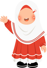 Cute little girl hijabi wearing red dress vector illustration 