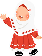 Cute little girl hijabi wearing red dress vector illustration 