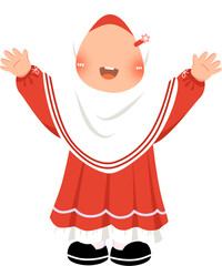 Cute little girl hijabi wearing red dress vector illustration 