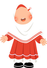 Cute little girl hijabi wearing red dress vector illustration 