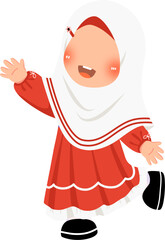 Cute little girl hijabi wearing red dress vector illustration 