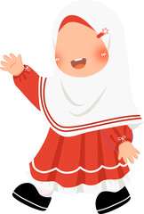 Cute little girl hijabi wearing red dress vector illustration 