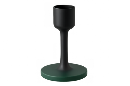 Minimalist design candlestick holder with black stem and green base, isolated on transparent background, perfect for home decor