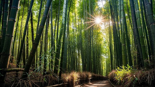 bamboo forest at sunset