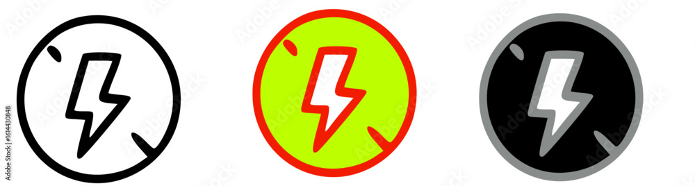 Poster three lightning bolt icons, each with a different color scheme and design.