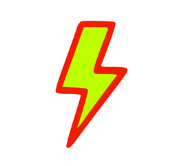 A bright yellow lightning bolt with a red outline, isolated on a white background.