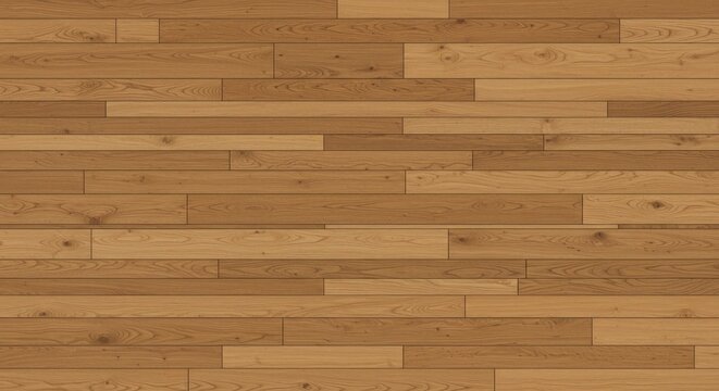Parquet of wood floor made of horizontally arranged planks with various tones of light brown and visible grain