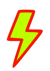 A stylized, cartoon-like lightning bolt illustration with a green fill and a red outline on a white background.