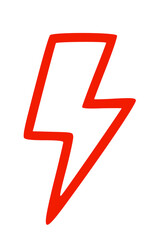 Red outline of a lightning bolt symbol isolated on a white background.