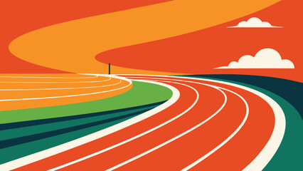 Vibrant running track curves towards a bright horizon