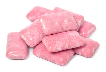 Pink chewing gum isolated on a white background