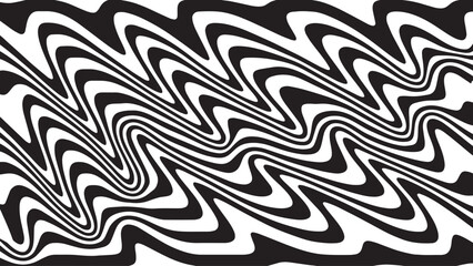 Abstract vertical vector background featuring black and white psychedelic waves in retro 60s and 70s style, perfect for vintage poster design, funky wallpaper art, and creative digital media