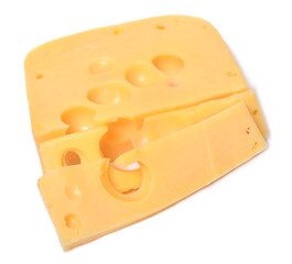 Hard cheese whole and slices isolated on white background
