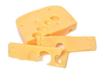 Hard cheese whole and slices isolated on white background