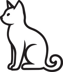 Curious Cat Vector – Minimal Black and White Side Profile with Curled Tail