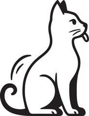 Curious Cat Vector – Minimal Black and White Side Profile with Curled Tail