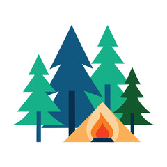 Obraz premium Cozy forest campsite scene with a glowing campfire and two people enjoying the night
