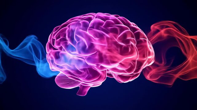 Cerebral mind with blue and red vapor