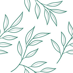 Obraz premium Minimalist eucalyptus branch line art seamless pattern
