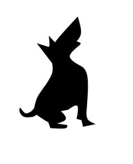 Black silhouette of a sitting dog howling or barking with head tilted upwards. Perfect for pet logos, animal themes, wildlife designs, icons, and creative projects.