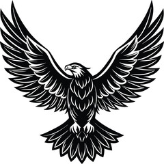 Realistic eagle with wide wings black and white tattoo vector