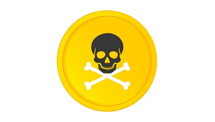 Fototapeta premium Yellow coin-shaped button with a skull and crossbones