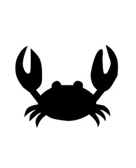 Black silhouette of a crab with prominent claws and detailed legs. Perfect for marine, seafood, coastal branding, logos, icons, and ocean-themed creative projects.