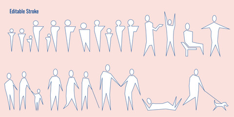Human Shapes hand drawn abstract and architectural illustration, Editable Stroke 