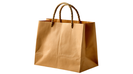 Brown paper shopping bag with twisted handles isolated on transparent background