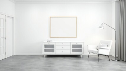 Fototapeta premium Minimalist white living room with modern furniture and neutral tones