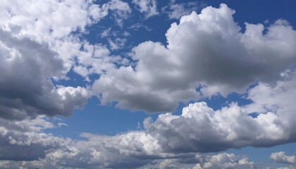 Expansive Cloudscape of Puffy Cumulus Formations with Sky Blues on a Sunny Day