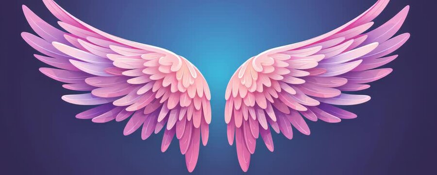 Pink wing feathers with soft gradient and layered texture blue background, elegant and delicate design featuring soft and elegant feather patterns