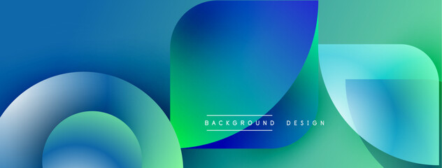 Abstract fluid shapes blend blues, greens. Gradient colors create dynamic visual effect. Minimalist design suitable for backgrounds.