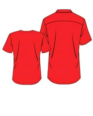 Red short sleeve t shirt and collared shirt front and back views