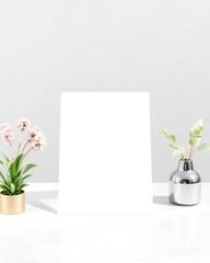 Minimalist scene with blank paper and delicate flowers