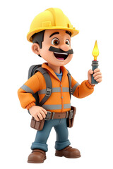 Fototapeta premium Cartoon worker character holding a torch.