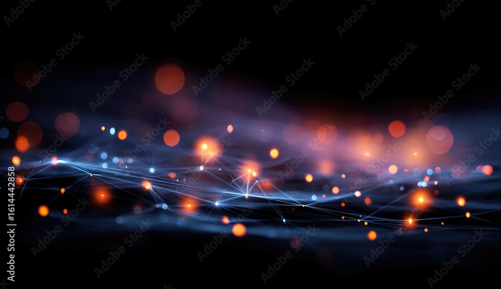 Poster abstract network of glowing points and lines against a dark background