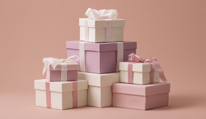 Obraz premium Stack of pastel-colored gift boxes (1)