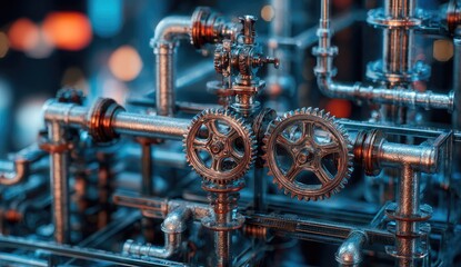 Fototapeta premium Close-up intricate steampunk-style gears and pipes